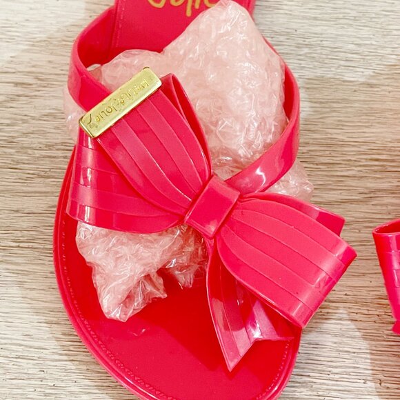New Petite Jolie Pink Jelly Sandals 7 Bow Beach Flats - Picture 8 of 14